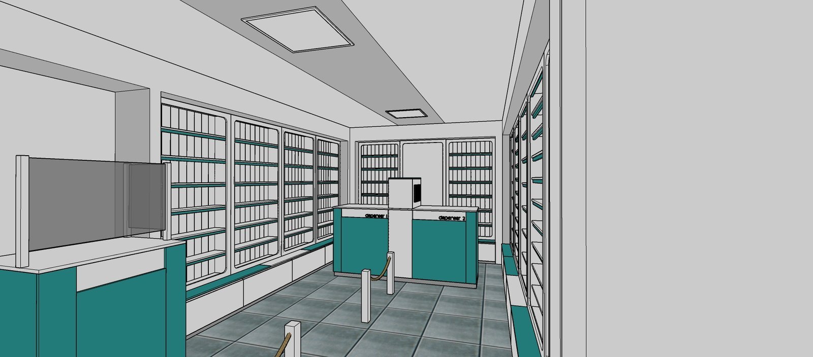 Benova Pharmacy interior — 3D design